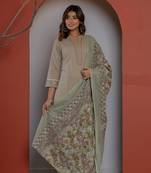 Solid grey cotton kurta with block printed dupatta