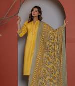 Solid mustard cotton kurta with block printed dupatta