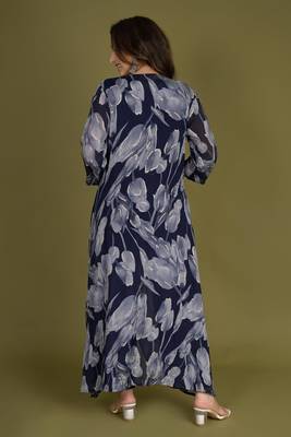 Blue crop top with pants and floral printed chinon shrug 3