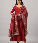Maroon embroidered anarkali kurta set