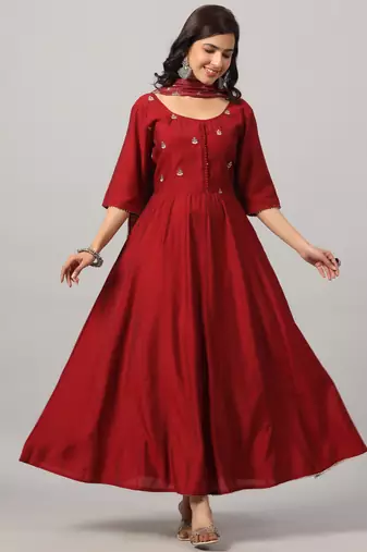 Maroon embroidered anarkali kurta set