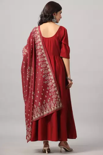 Maroon embroidered anarkali kurta set