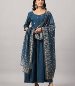 Navy blue embroidered anarkali kurta set