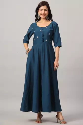 Navy blue embroidered anarkali kurta set