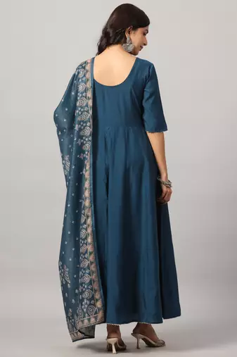 Navy blue embroidered anarkali kurta set