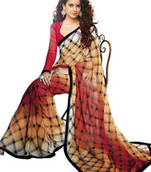 Wama Fashion Cream and Red Chess Saree