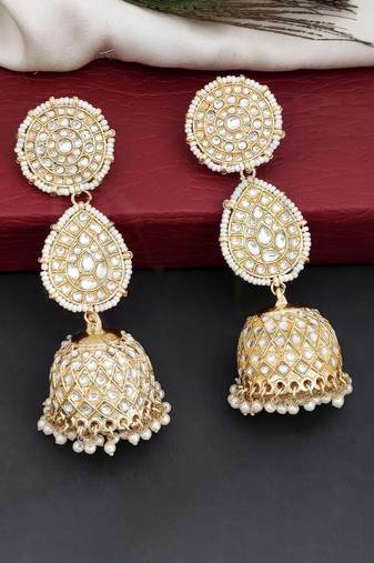 White clustered pearl full stone high gold polish antique earring
