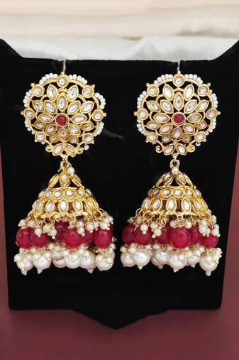 Ruby high gold polish jhumka design kundan earring