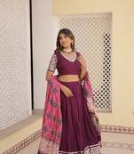 Wine Trending Navratri Viscose Lehenga Choli With Gajji Silk Dupatta