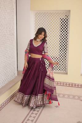 Wine Trending Navratri Viscose Lehenga Choli With Gajji Silk Dupatta 5