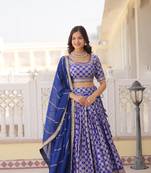 Blue Designer Dyeable Pure Viscose Jacquard Fabric Lehenga Choli & Dupatta Set With Sequins Embroidered Work