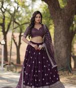 Purple Designer Sequins And Thread Embroidered Work Lehenga Choli With Dupatta