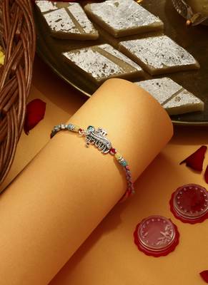 Silver Plated Krishna Thread Rakhi with Kum-Kum Chawal 1