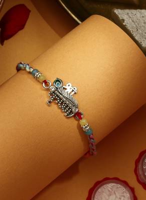 Silver Plated Krishna Thread Rakhi with Kum-Kum Chawal 2