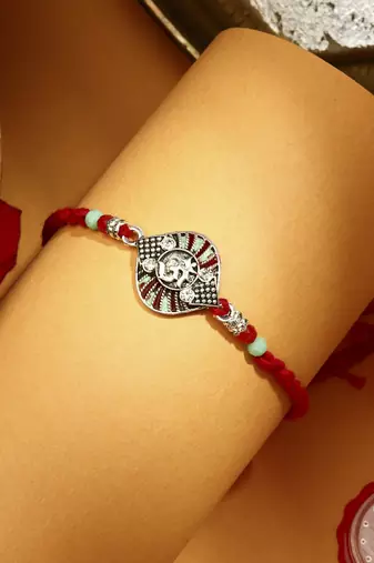 Silver Plated Om Thread Rakhi
