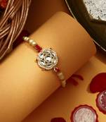 Gold Plated Kundan Thread Rakhi with Kumkum & Chawal