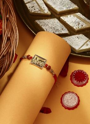 Gold Plated Mahadev Thread Rakhi with Kumkum & Chawal 1