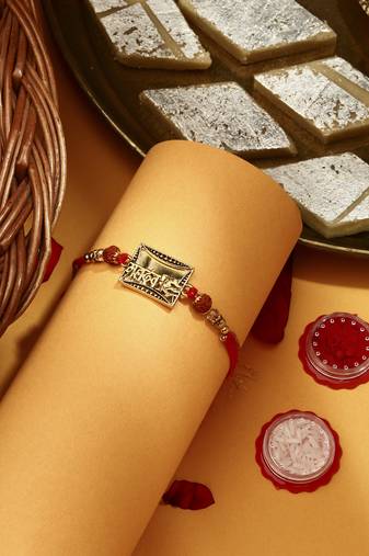 Gold Plated Mahadev Thread Rakhi with Kumkum & Chawal