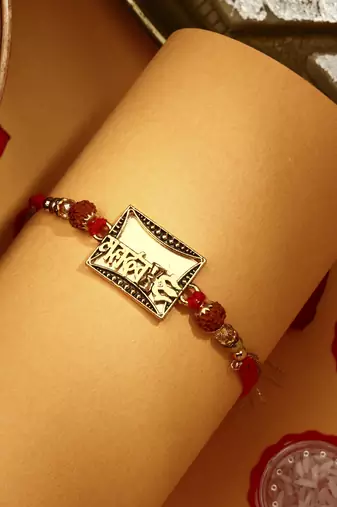 Gold Plated Mahadev Thread Rakhi with Kumkum & Chawal