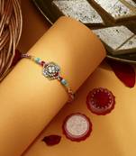 Multicolour Flower Shaped Thread Rakhi with Kumkum & Chawal