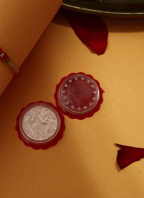Red Meenakari Flower Thread Rakhi with Kumkum & Chawal 3