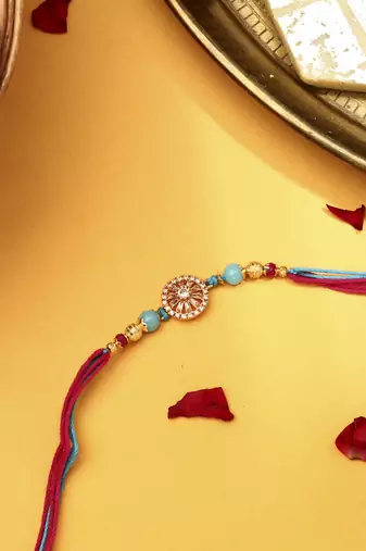 American Diamond Stone Studded Thread Rakhi