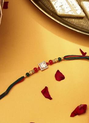 Square American Diamond Stone Studded Thread Rakhi 2