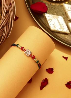 Square American Diamond Stone Studded Thread Rakhi 3