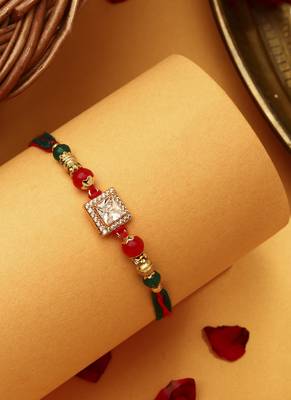 Square American Diamond Stone Studded Thread Rakhi 1