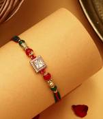 Square American Diamond Stone Studded Thread Rakhi