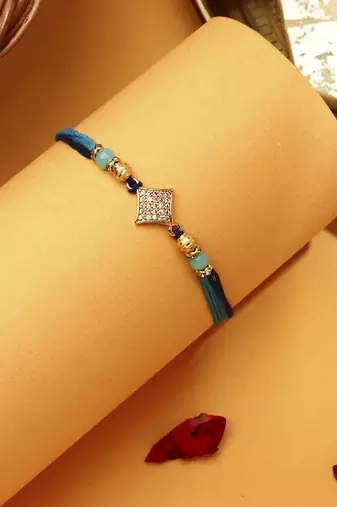 American Diamond Stone Studded Thread Rakhi