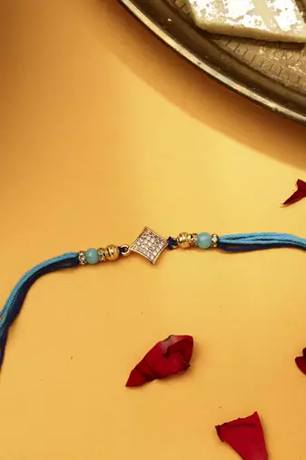 American Diamond Stone Studded Thread Rakhi