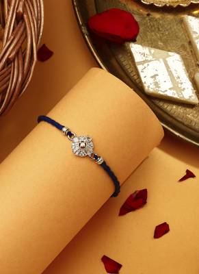 American Diamond Stone Studded Thread Rakhi 1