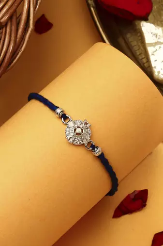 American Diamond Stone Studded Thread Rakhi