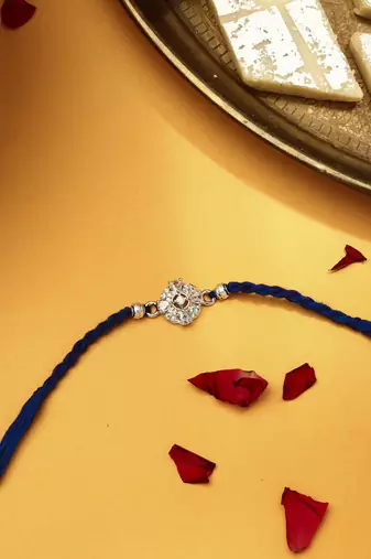American Diamond Stone Studded Thread Rakhi