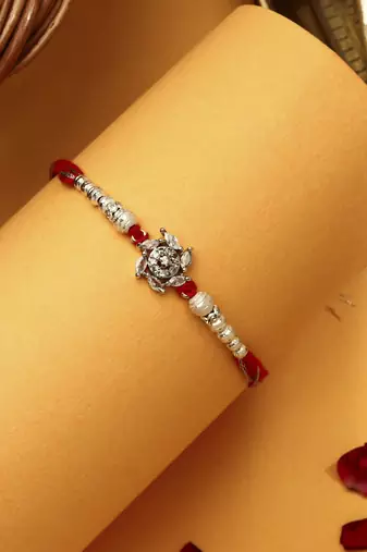 American Diamond Stone Studded Thread Rakhi