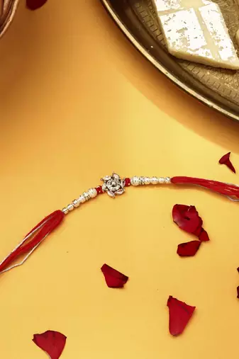 American Diamond Stone Studded Thread Rakhi