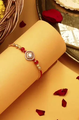 American Diamond Stone Studded Thread Rakhi