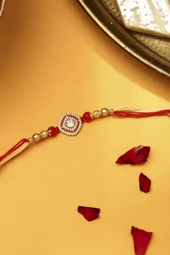 American Diamond Stone Studded Thread Rakhi