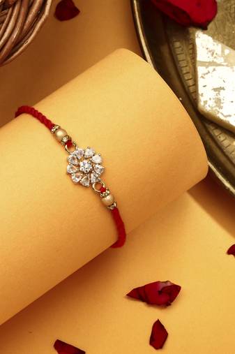 American Diamond Stone Studded Thread Rakhi