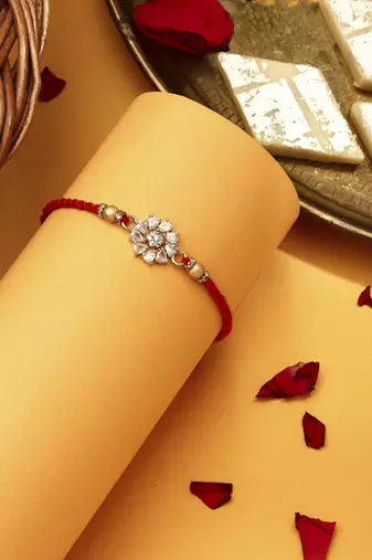 American Diamond Stone Studded Thread Rakhi