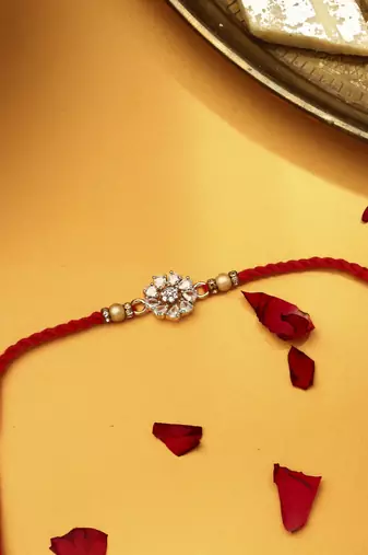 American Diamond Stone Studded Thread Rakhi