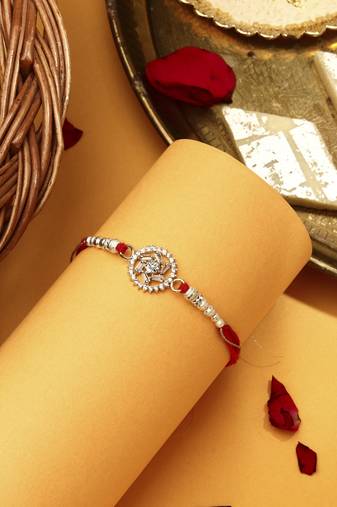 American Diamond Stone Studded Thread Rakhi