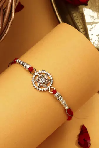 American Diamond Stone Studded Thread Rakhi