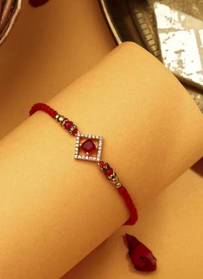 Red & white american stone studded rakhi 1