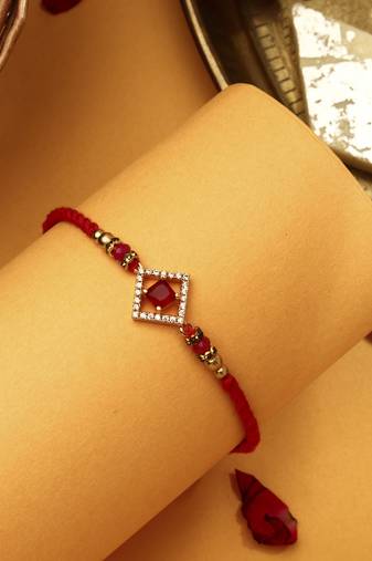 Red & white american stone studded rakhi