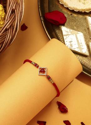 Red & white american stone studded rakhi 2