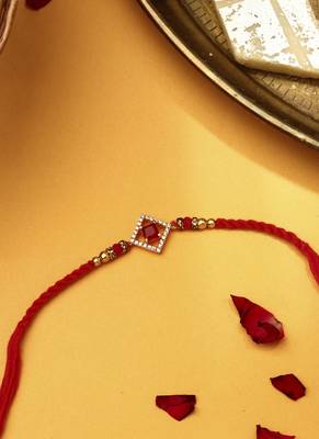 Red & white american stone studded rakhi 3