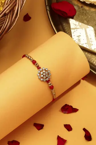American Diamond Stone Studded Thread Rakhi
