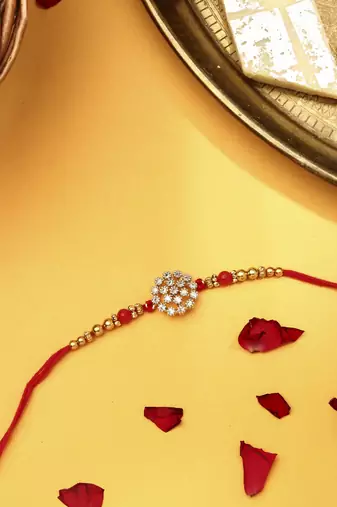 American Diamond Stone Studded Thread Rakhi
